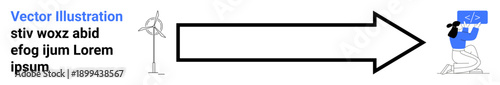 Business growth, transitioning, innovation, progress, data processing, productivity. Abstract arrow connecting two points, person working at a laptop. Business growth and transitioning