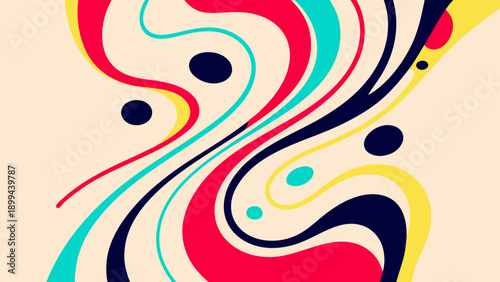 A vibrant blue ocean wave crashes with white foam, rendered in a mosaic-like, stained-glass illustration style against an orange sky filled with geometric stars and circles.