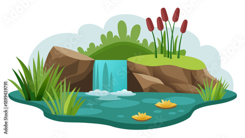 A vibrant blue ocean wave crashes with white foam, rendered in a mosaic-like, stained-glass illustration style against an orange sky filled with geometric stars and circles.