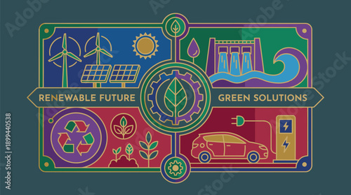 Futuristic Renewable Energy and Green Technology Illustration.