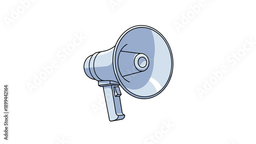 Classic handheld megaphone illustration in a simple blue and white comic book style for communication and protest concepts.