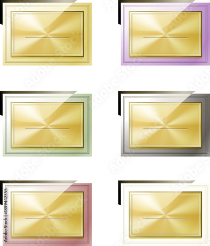 放射状の光沢を持つゴールドメタリック長方形フレームセット｜高級感・表彰・案内表示・UIデザインに使える装飾パネルイラスト素材