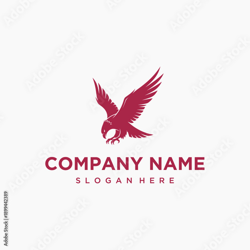 Red Eagle Logo Design with Open Wings - Dynamic Bird of Prey Symbol