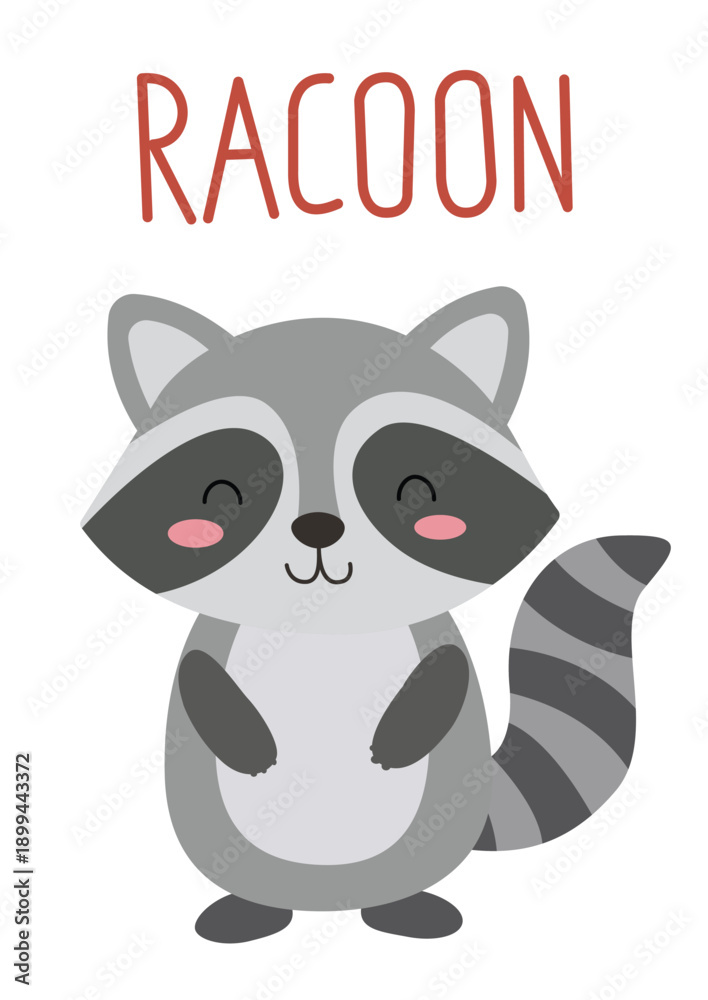 Obraz premium Adorable Raccoon Cartoon Illustration with 'RACOON' Text