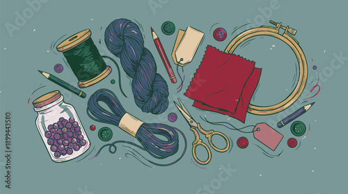 Assorted Sewing and Craft Supplies Collection.