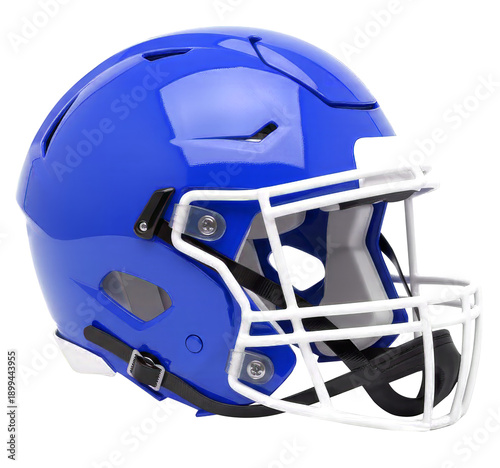 Blue ice hockey helmet with metal face cage isolated on white background, designed for player safety, protection and professional winter sports equipment concept.PNG File.