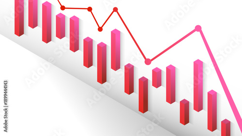 Bar graph line chart data finance business red pink decline analysis statistics show downward trend in financial data