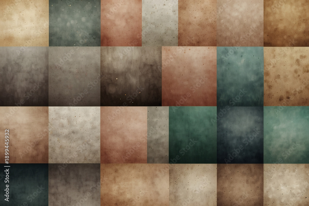 Fototapeta premium Grid Of Weathered Textured Squares In Earth And Teal Tones