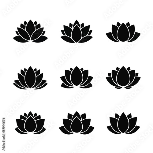 Lotus Flower Silhouettes Grid
