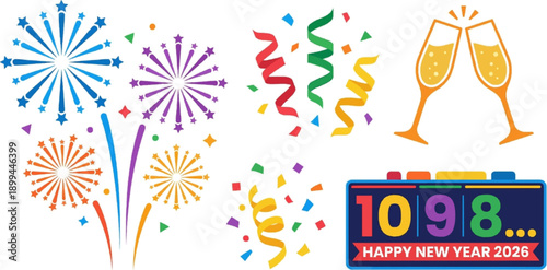 Christmas decoration icon set with trees stars gifts ornaments festive elements flat design