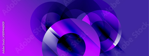 Abstract composition featuring overlapping translucent circles. Purple hues dominate, creating dynamic visual effect. Modern design element.