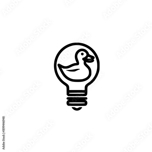 Vector illustration of duck icon inside light bulb symbol representing creativity inspiration and wildlife nature