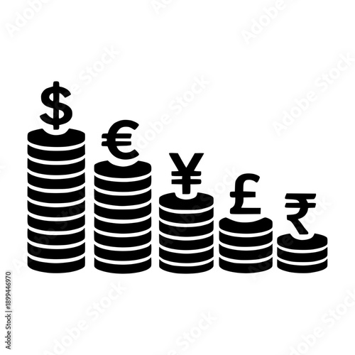 Different currency coins arranged in declining order