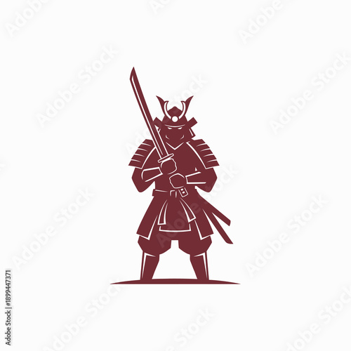 Samurai Warrior with Katana Sword in Traditional Armor Illustration