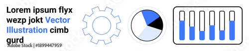 Free Download Gear symbolizing settings, pie chart reflecting data analysis, and bar graph showcasing performance. Ideal for analytics, dashboards, reports, business, workflow, presentations simple landing page - GFXLoad