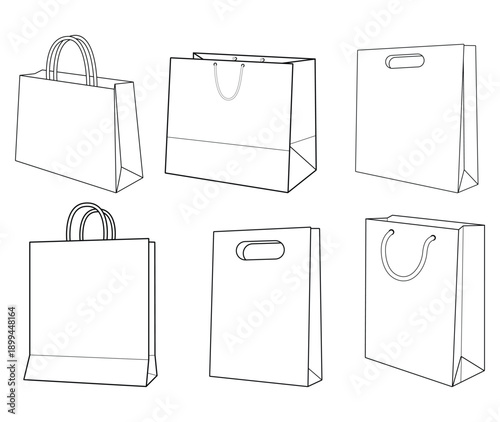 Shopping Bag outline white isolated Vector illustration For Template