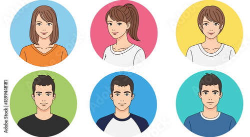 Diverse group of smiling people with colorful backgrounds