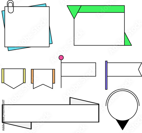 手描き風アウトラインで表現した付箋・フラッグ・ラベルの装飾パーツセット｜情報整理・強調表示・メモ・Webデザインや資料作成に使えるインフォグラフィック素材