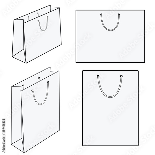 Shopping Bag outline white isolated Vector illustration For Template