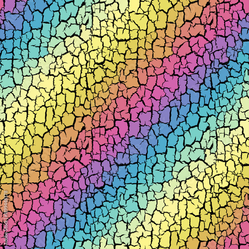 Seamless cracked weathered concrete wall colorful texture. Old cement light surface pattern. Retro background. Seamless vector illustration