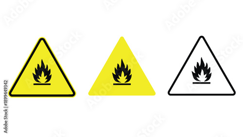 Warning signs indicating flammable materials or fire hazard