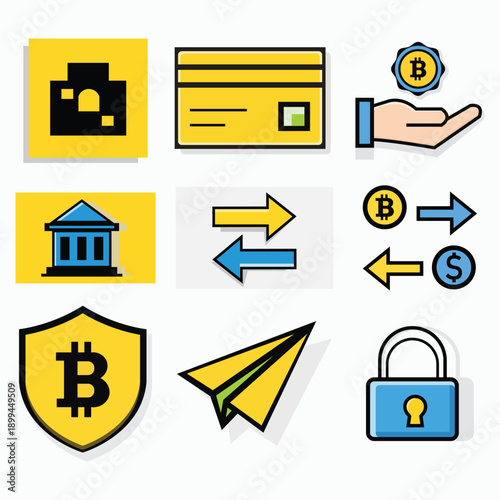 Cryptocurrency and Online Banking Icon Set