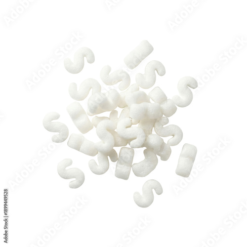 Foto Pile of white S-shaped foam packing peanuts