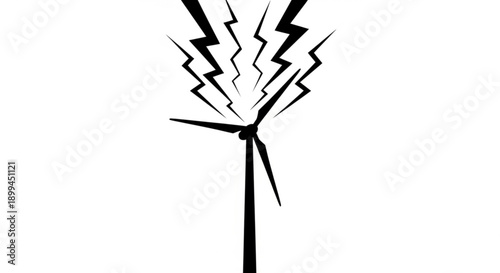 Wind turbine in operation struck by lightning during a storm from a close-up viewpoint