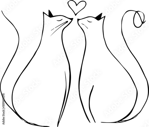 cats love heart black silhouette