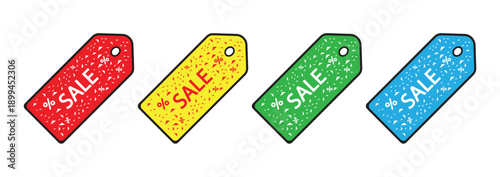 Colorful Sale Price Tag Icon Set with Percent Discount Symbol