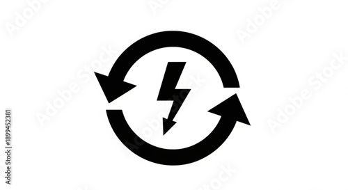 Circular symbol with lightning bolt and arrows representing energy and power in a simple illustration