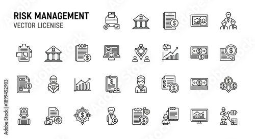 Risk Management Icons Set: Finance, Security, Strategy, Business Planning