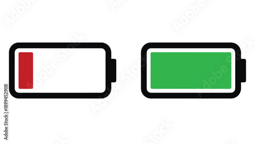 Battery level icons showing low and full charge status