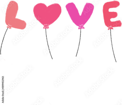 Pink Love Letter Balloons Illustration Set Spelling Love Word for Valentine's Day Romance Celebration Isolated on White Background Graphic Design