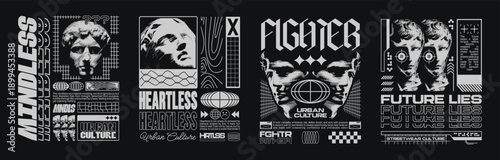 Urban Culture Aesthetic Vector Graphics Set with Abstract Geometric Shapes