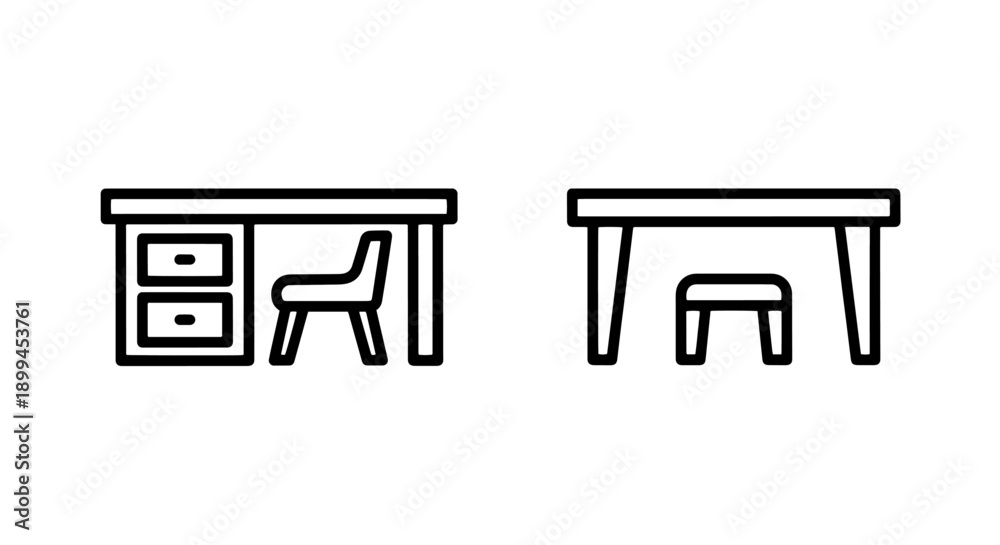 Fototapeta premium Outline Icons of Desks with Drawers and Simple Tables