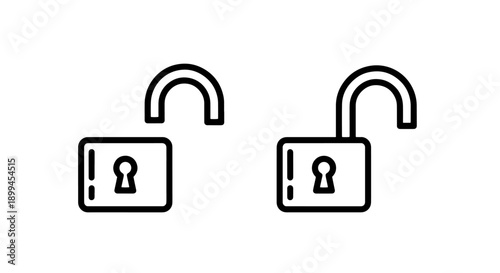 Two outline padlock icons, one locked and one unlocked, for security and access concepts.