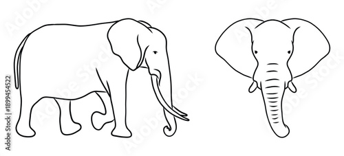 Outline of an elephant, whole body and head.