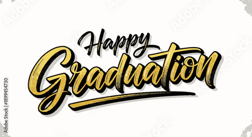 Golden Textured Happy Graduation Lettering with Shadow, in bright studio.