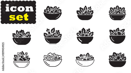 Salad Icon Set, Editable Solid Vector Illustration