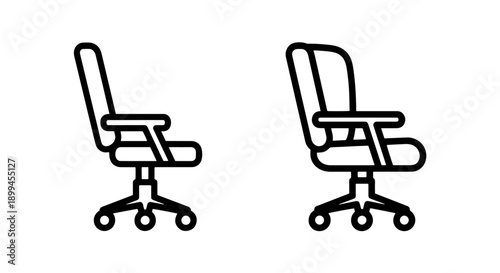 Office Chair Icons: Side View Illustration, Black and White Design, Modern