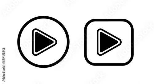 Vector play button icons in circle and rounded square, ready to start media playback.