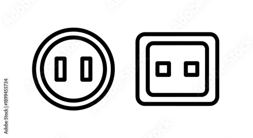 Outline icons of power outlets, one circular and one rectangular, for electrical connection.