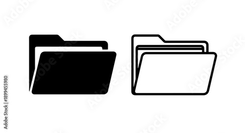 Folder icons, one solid black, one outlined, representing document organization and files