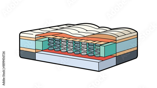 Detailed cross section diagram of a modern mattress reveals internal pocket springs and multiple layers of comfort foam and fabric.