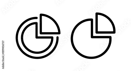 Pie chart icons, data visualization, statistics, percentages, segments, analysis