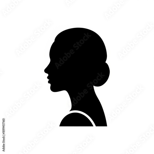 A black silhouette of a woman's head and shoulders against a white background