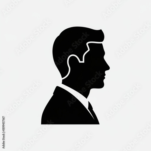 A black silhouette of a man's head and shoulders in a suit with a white outline