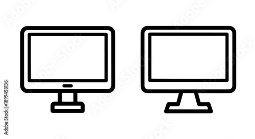 Outline icons of two desktop computers with different stand designs