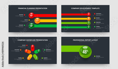 Visual Profile 3 4 5 1 Element Diagram Slide Design Set. Creative Campaign Three Four Five One Step Infographic Presentation Layout Vector Illustration Collection.